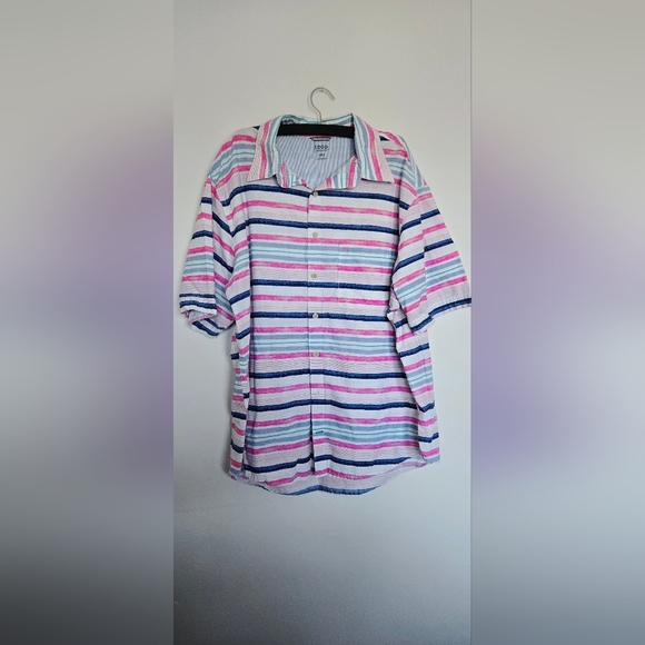 IZOD saltwater Striped Button-Up Shirt in Pink and Blue - Picture 1 of 5